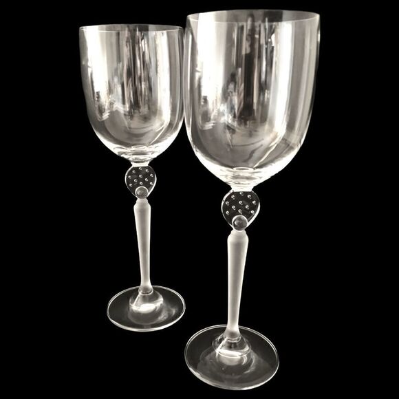 Mikasa MOONLIGHT FROST Wine Glass Goblet Crystal Long Frosted Stem 9.75" Bubbles - Picture 7 of 16